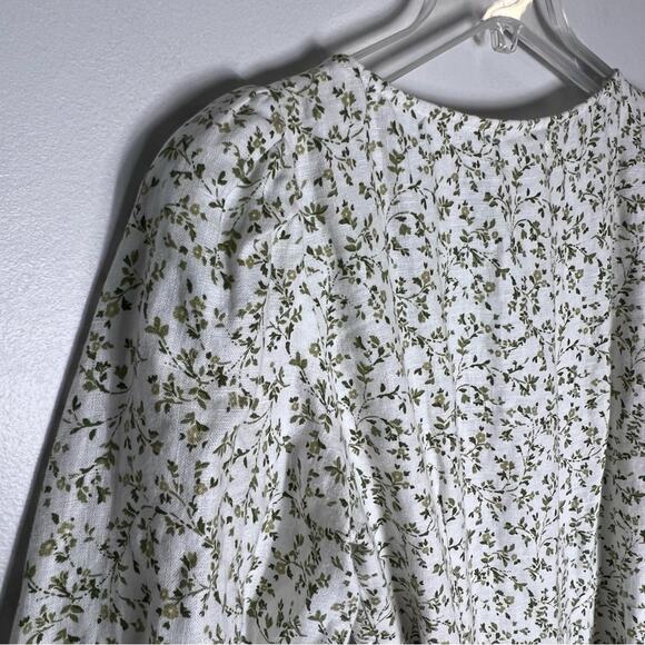 Reformation Mint Linen Wrap Midi Dress Floral Ivy Green Sz S - Picture 4 of 7